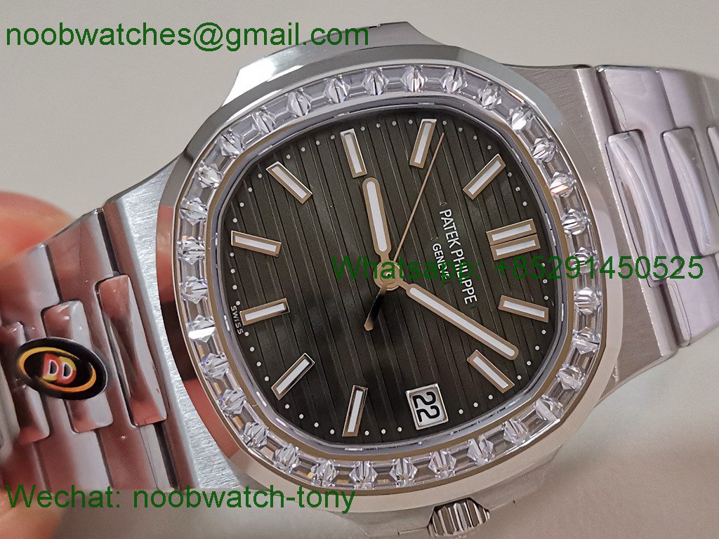 Replica Patek Philippe Nautilus Jumbo 5711 Green Dial Diamond Bezel DDF 1:1 SuperClone Best DD324