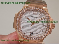 Replica Patek Philippe Nautilus 7118 Ladies Diamonds Bezel Rose Gold PPF 1:1 Best SuperClone White Dial A324 
