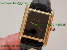 Replica Cartier Tank Louis Yellow Gold Black Dial on Leather AF Swiss Quartz