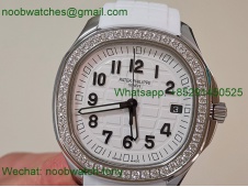 Replica Patek Philippe Aquanaut 5267 38.8mm White Dial Diamond Bezel PPF Best SuperClone Swiss Quartz