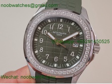 Replica Patek Philippe Aquanaut 5267 38.8mm Green Dial Diamond Bezel PPF Best SuperClone Swiss Quartz
