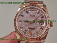 Replica Rolex DayDate 128238 Heavy Gain Weight Rose Gold QF 1:1 Best Diamond Rainbow Dial President Bracelet