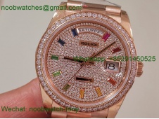 Replica Rolex DayDate 128238 Heavy Gain Weight Rose Gold QF 1:1 Best Diamond Rainbow Dial President