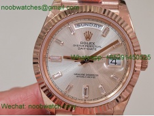 Replica Rolex DayDate 40mm Rose Gold QF Best SuperCLone Silver Diamond Dial V5 Gain Weight Heavy